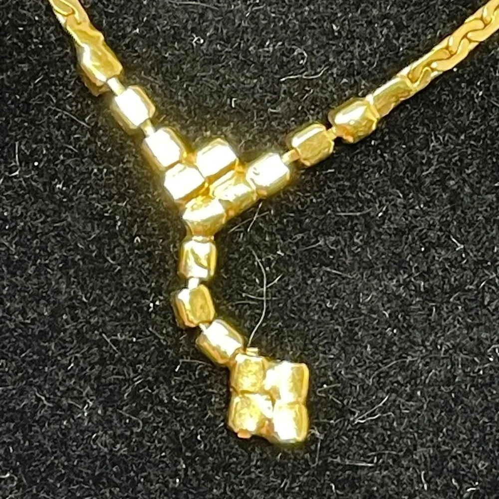 Vintage 18K Gold Filled Y-Drop Crystal Necklace Flat S-Link Chain 16 Inch